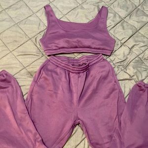 Large purple two piece sweat pant set